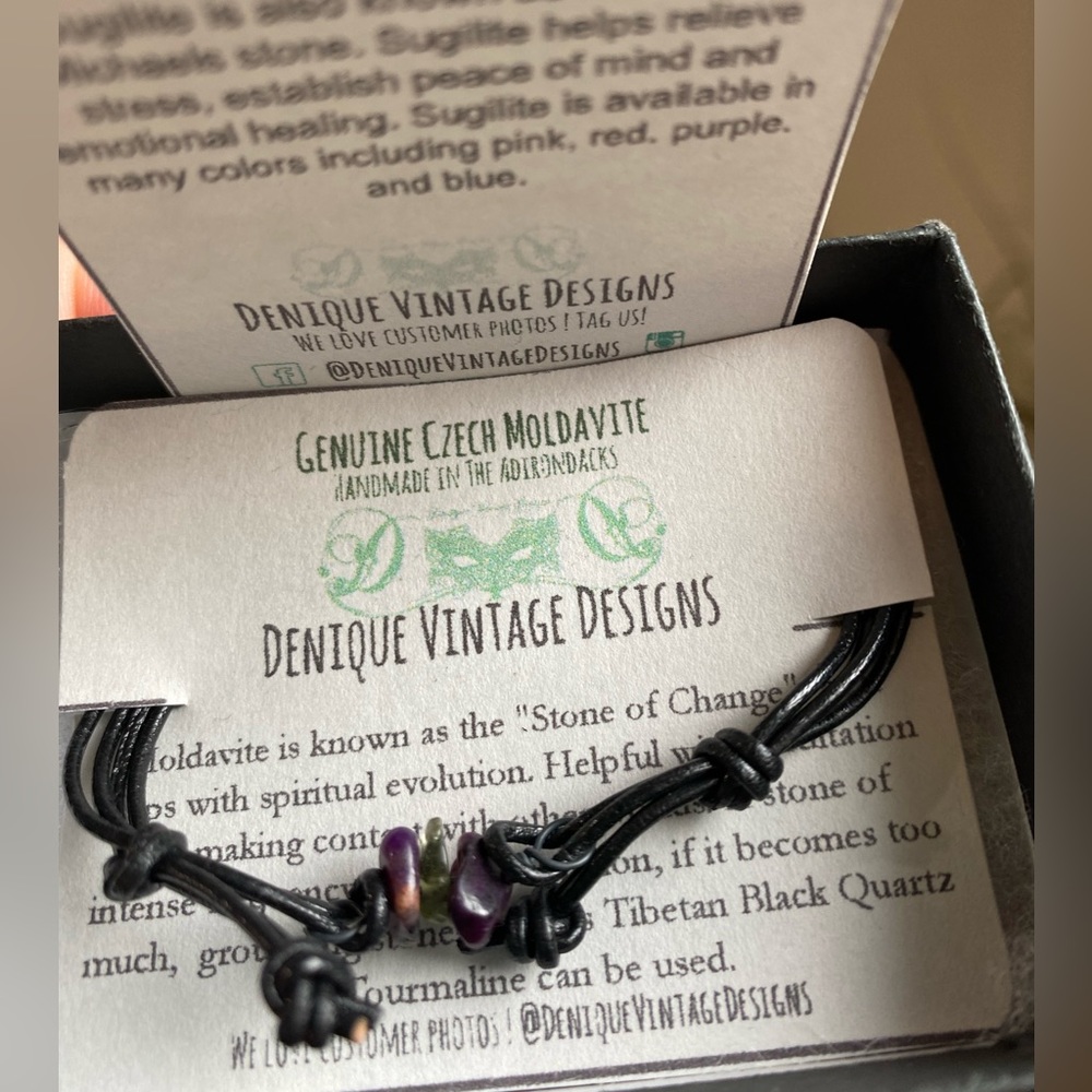 Real Moldavite and Sugilite Chip bead adjustable cord bracelet